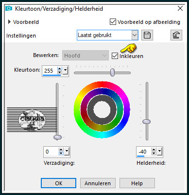 Aanpassen - Kleurtoon en verzadiging - Kleurtoon/verzadiging/helderheid