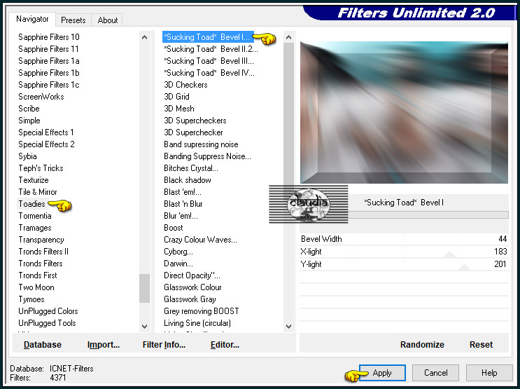 Effecten - Insteekfilters - <I.C.NET Software> - Filters Unlimited 2.0 - Toadies - *Sucking Toad* Bevel I