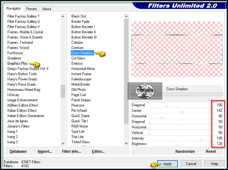 Effecten - Insteekfilters - <I.C.NET Software> - Filters Unlimited 2.0 - Graphics Plus - Cross Shadow