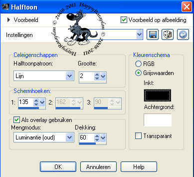 Instellingen halftoon effect