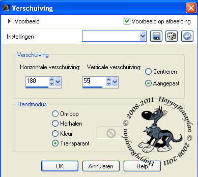 Instellingen voor verschuiving