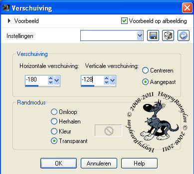 Instellingen voor verschuiving