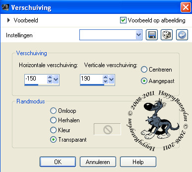 Instellingen voor verschuiving