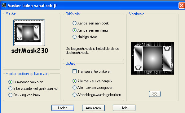 Instellingen voor masker